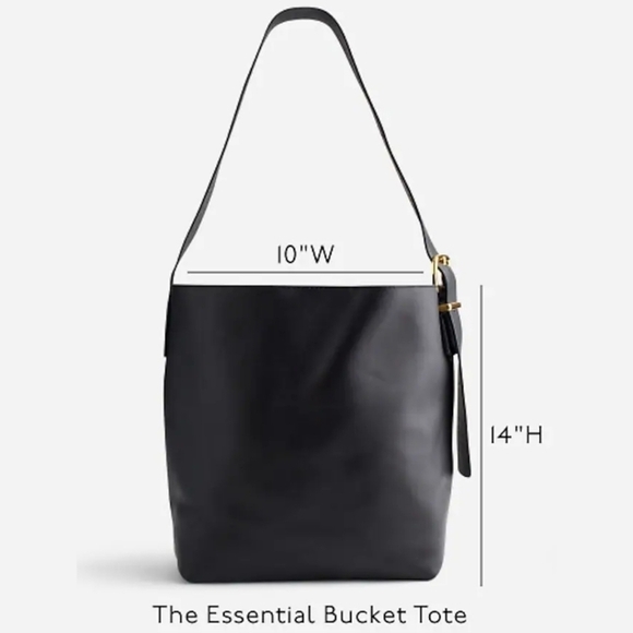 New! Madewell The Essential Bucket Tote in True Black Leather - Picture 3 of 16